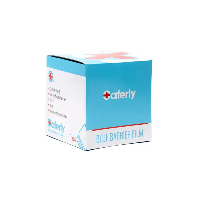 Saferly Blue TravelSized Barrier Film in Dispenser Box 4 x 6 Price Per Roll Saferly Vibrators