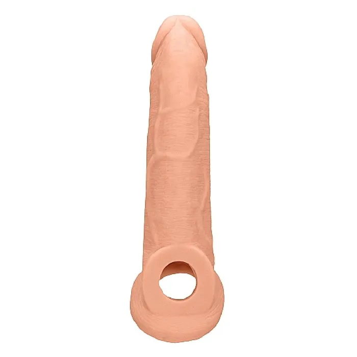 Shots Realrock 9 Inch Penis Extender Sleeve with Ball Strap Vanilla Male Sex Toys