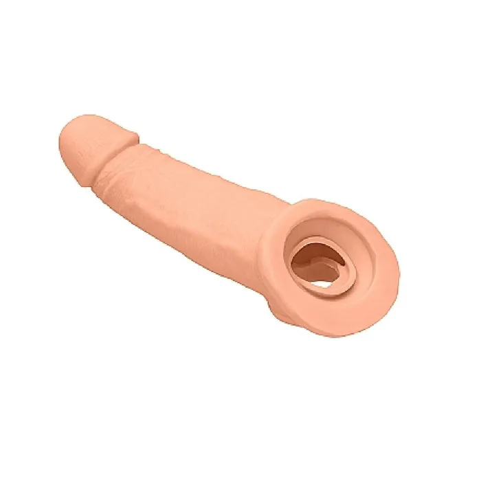 Shots Realrock 9 Inch Penis Extender Sleeve with Ball Strap Vanilla Male Sex Toys