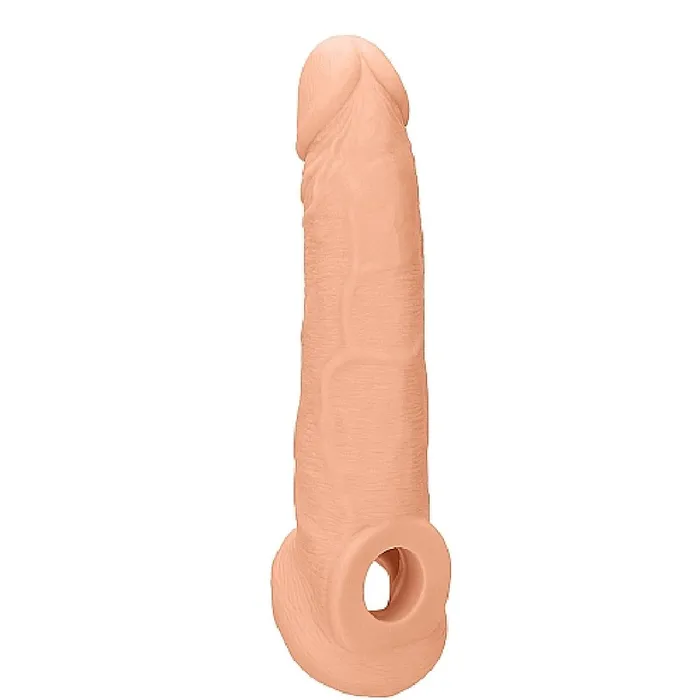 Shots Realrock 9 Inch Penis Extender Sleeve with Ball Strap Vanilla Male Sex Toys