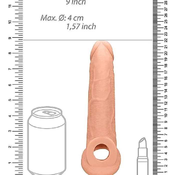 Shots Realrock 9 Inch Penis Extender Sleeve with Ball Strap Vanilla Male Sex Toys