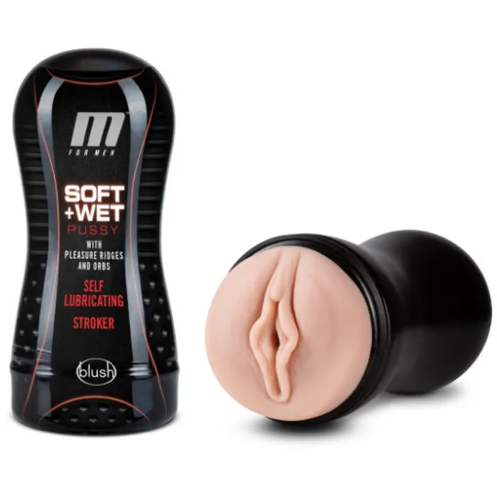 Soft and Wet Pussy Self Lubricating Stroker with Ridges and Orbs Vanilla Blush Male Sex Toys