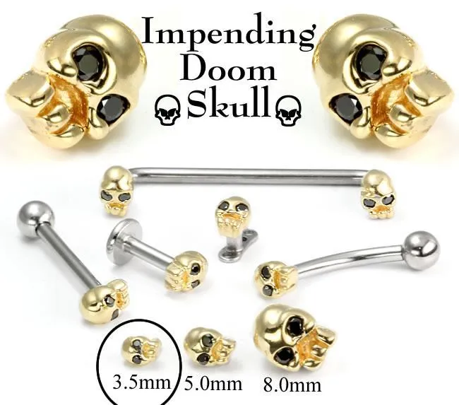 Tilum Anal Tilum 14kt Yellow Gold Internally 12mm14g Threaded 35mm SKULL with BLACK Gem Eyes Price Per 1 Tilum Anal Tilum 14kt Yellow Gold Internally 12mm14g Threaded 35mm SKULL with BLACK Gem Eyes Price Per 1