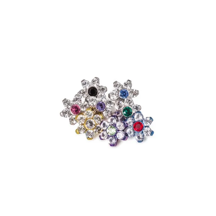 Tilum Male Sex Toys Tilum 14g12g Internally Threaded Titanium Jewel Flower Top with Crystal Petals Choose Center Jewel Color Price Per 1