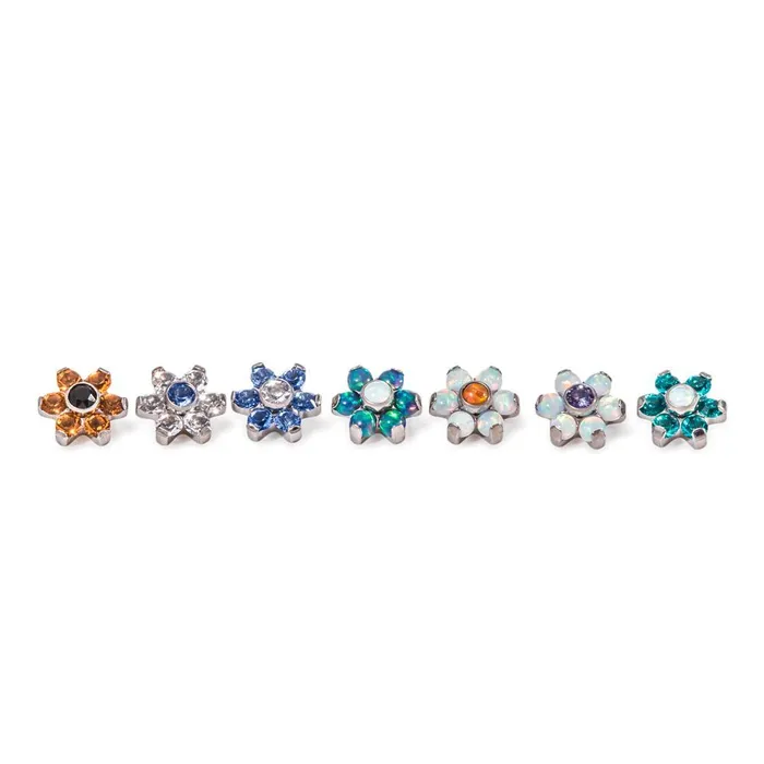 Tilum Male Sex Toys Tilum 14g12g Internally Threaded Titanium Jewel Flower Top with Crystal Petals Choose Center Jewel Color Price Per 1