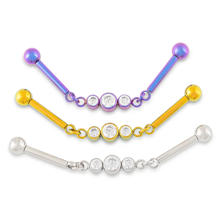 Tilum Vibrators Tilum Threadless 14g 112 Chain Link Triple Jewel Titanium Industrial Barbell Price Per 1