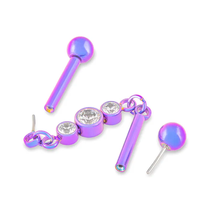 Tilum Vibrators Tilum Threadless 14g 112 Chain Link Triple Jewel Titanium Industrial Barbell Price Per 1