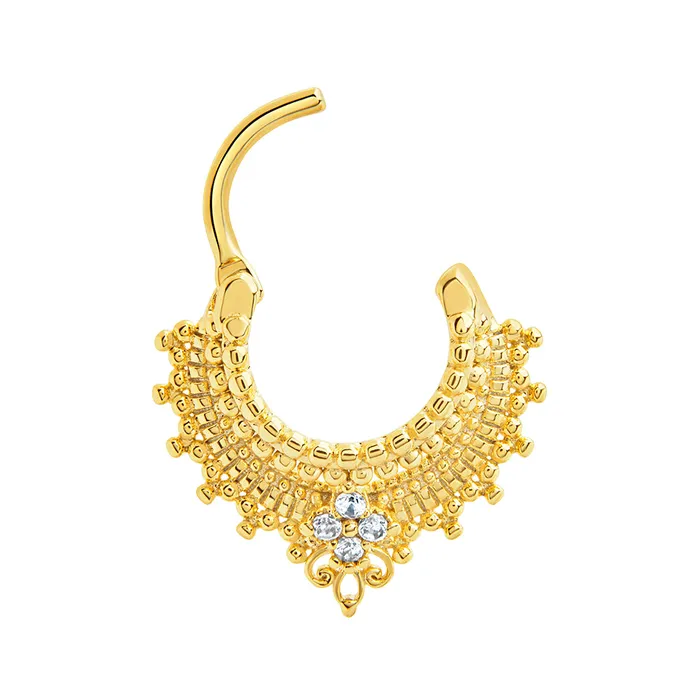 Vibrators Painful Pleasures 16g PVD Gold Kalis Crown Septum Clicker