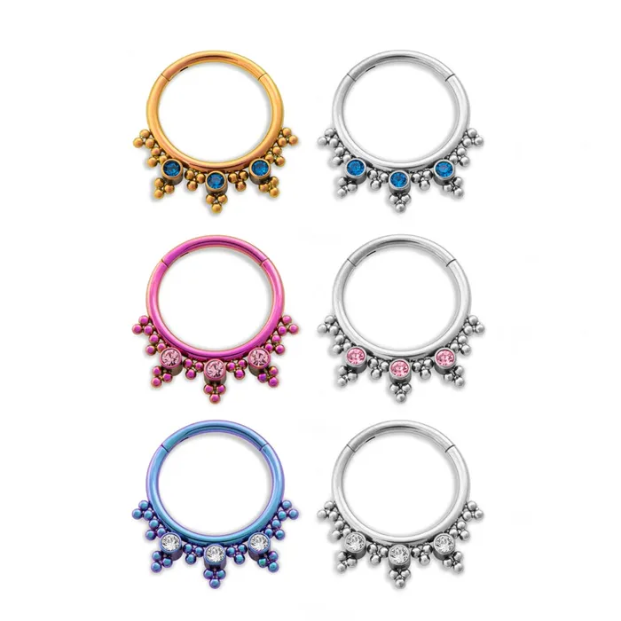 Vibrators Tilum 16g Triple Jeweled Bead Clusters Titanium Septum Clicker Tilum