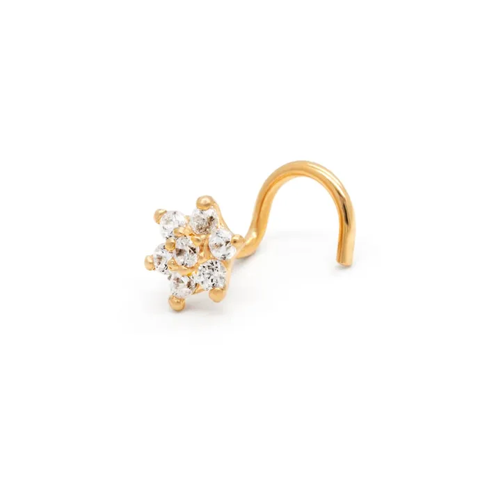 Vibrators Tilum 20g Yellow Gold Jeweled Flower Nose Screw Tilum